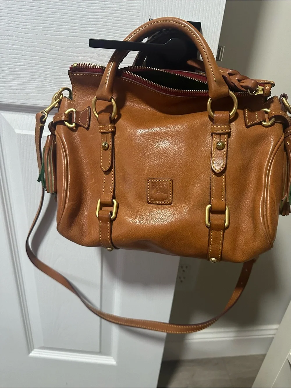 Dooney & Bourke Leather Satchel Handbag in Cognac Brown - Picture 2 of 6